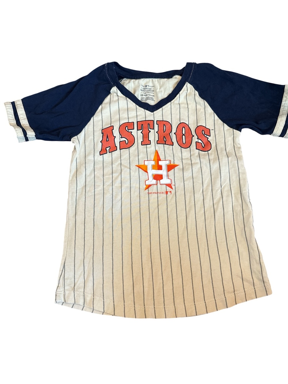 Genuine Merchandise Astros Pinstripe Raglan Tee in Navy, cream & Orange